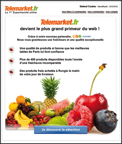 NewsLetter d'information produits : Telemarket.fr, le plus grand primeur du web avec les produits Mandar.